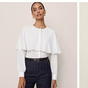 Ann Taylor Cream Blouse with Black Trim